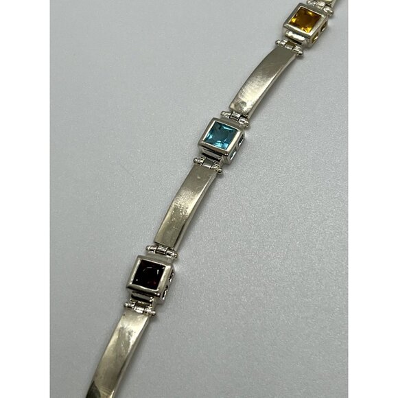 925 STERLING SILVER PERIDOT, TOURMALINE, TOPAZ & CITRINE BRACELET - Picture 2 of 5